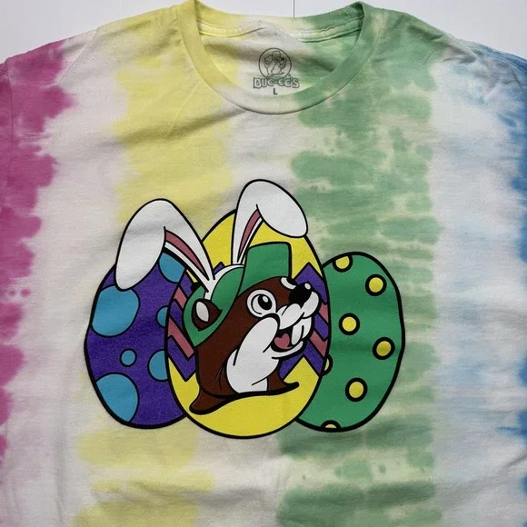 Buc-ee's Shirt Mens Large Tie Dye Easter Bunny Eggs Graphic Tee Funny Quote - Picture 4 of 6